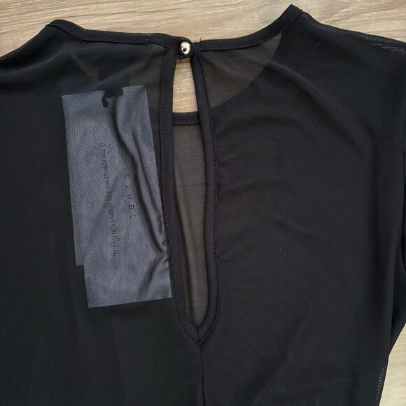 Club L London KOAMI Black Mesh Long-Sleeve Ruched Maxi Dress High Split 4 - Picture 10 of 13